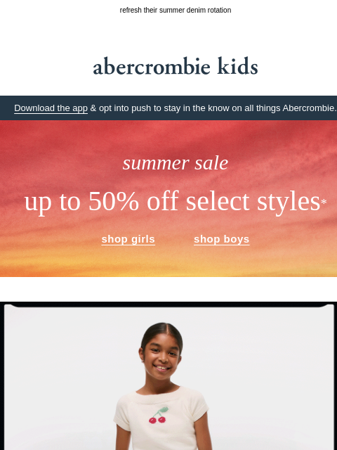 abercrombie newsletter: new jeans that grow with them 👖