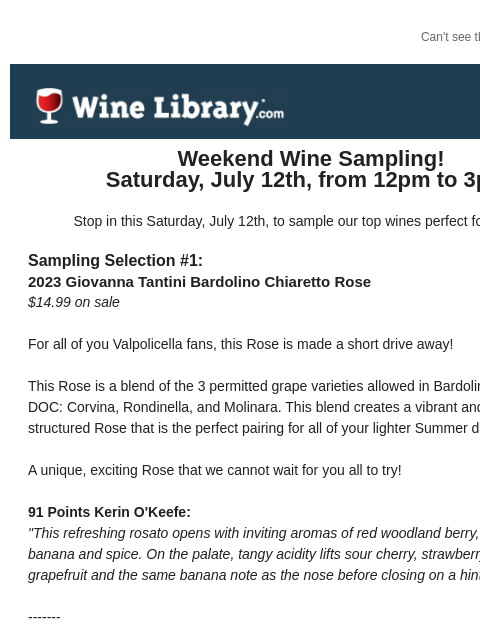 winelibrary newsletter: Janasse at our Sampling table this Saturday plus t...