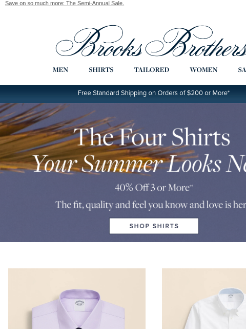 brooksbrothers newsletter: 40% off the shirts to wear now