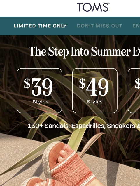 toms newsletter: “Find Sandals at $39, $49 & $59”