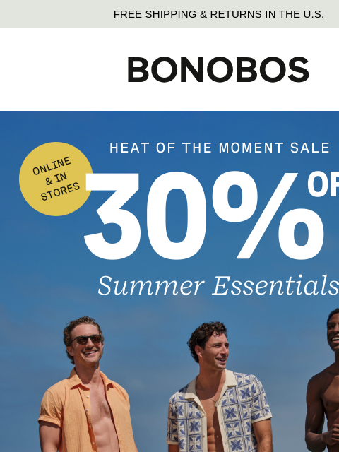 bonobos newsletter: Don't Wait: 30% Off 1,000+ Items