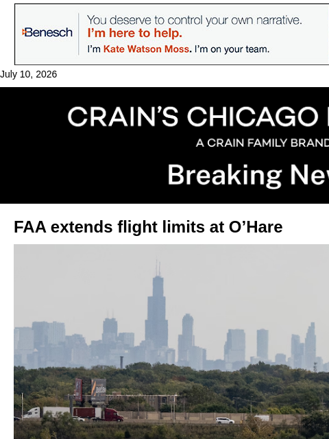 crainalerts newsletter: O'Hare flight cap extended