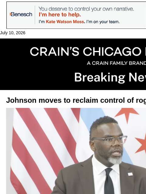crainalerts newsletter: Johnson moves to reclaim control of rogue CHA boar...