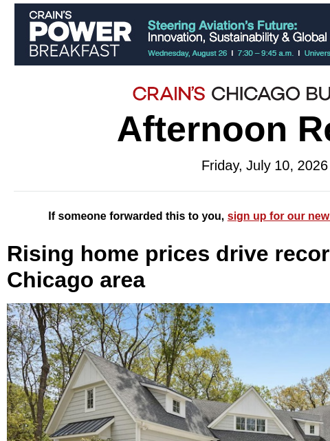 crainalerts newsletter: Rising home prices drive record sales