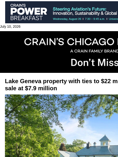 crainalerts newsletter: Lake Geneva property with ties to Aloha Lodge goes...