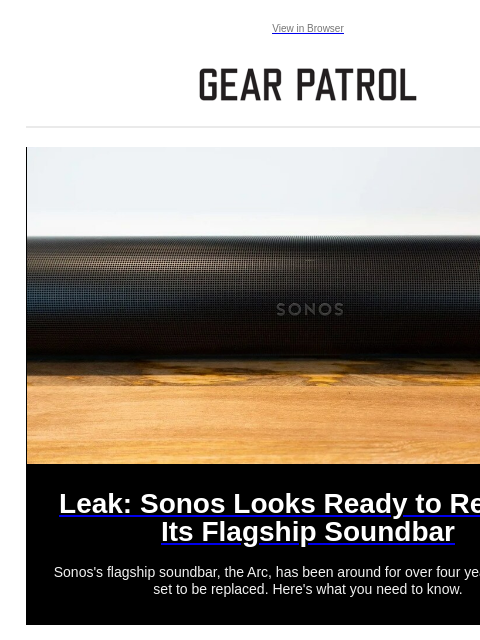 Plus, an EDC folder with a Japanese twist. Plus, an EDC folder with a Japanese twist. View in Browser Leak: Sonos Looks Ready to Replace Its Flagship Soundbar Leak: Sonos Looks Ready to Replace Its