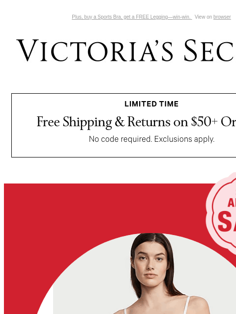 Plus, buy a Sports Bra, get a FREE Legging—win-win. View on browser Victoria's Secret VSCC Available Credit Introduction Shop Now Shop Now Shop Now Display images to show real-time content Display