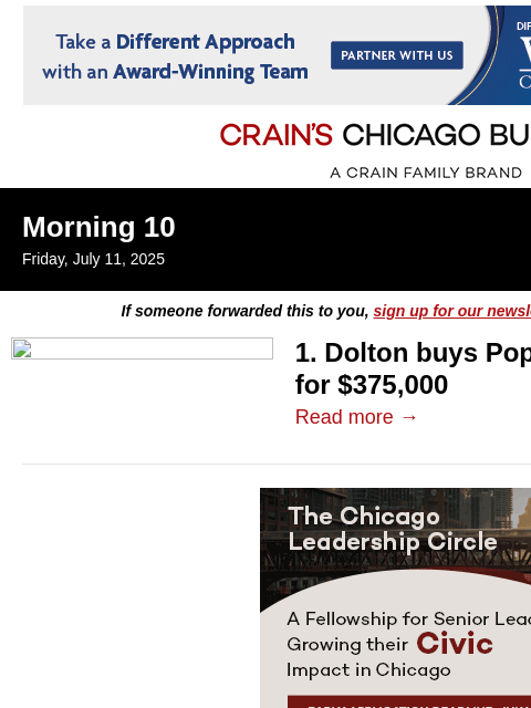 crainalerts newsletter: What will Dolton do with pope's home?