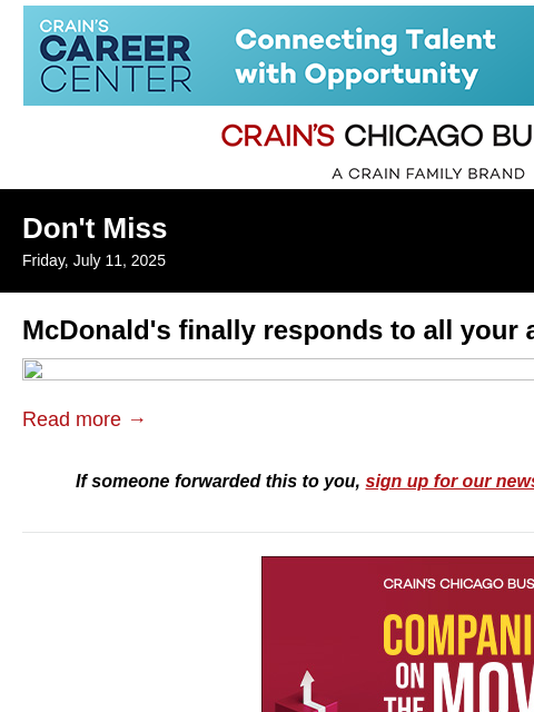 crainalerts newsletter: McDonald's finally responds to all the angry Snack...