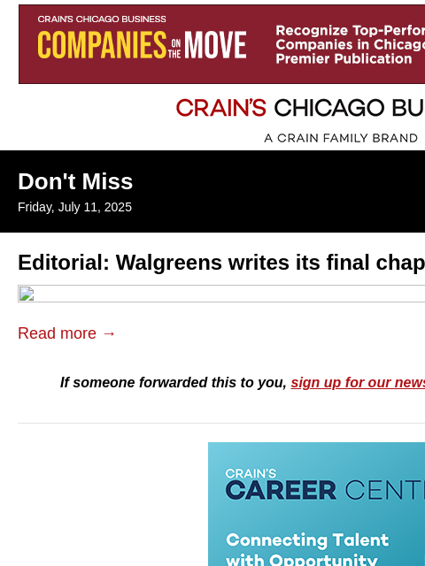 crainalerts newsletter: Editorial: Walgreens writes its final chapter — in...