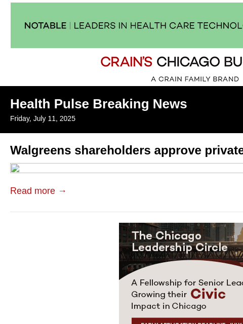 crainalerts newsletter: Walgreens shareholders approve private-equity buyo...