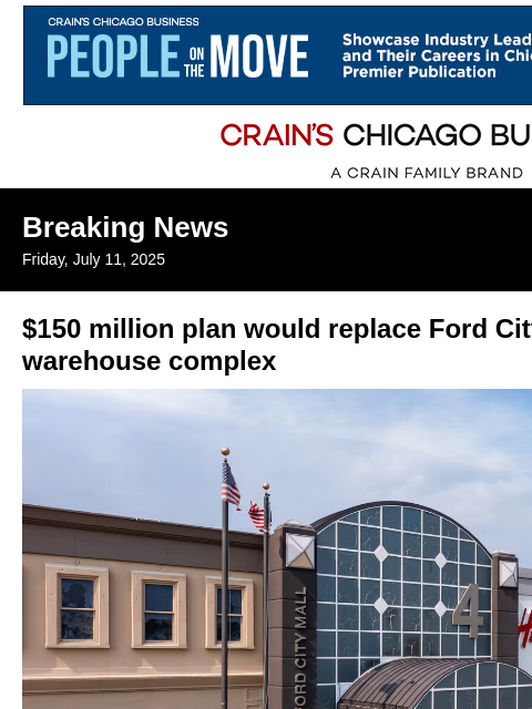 crainalerts newsletter: Ford City Mall to be demolished in $150M warehouse...