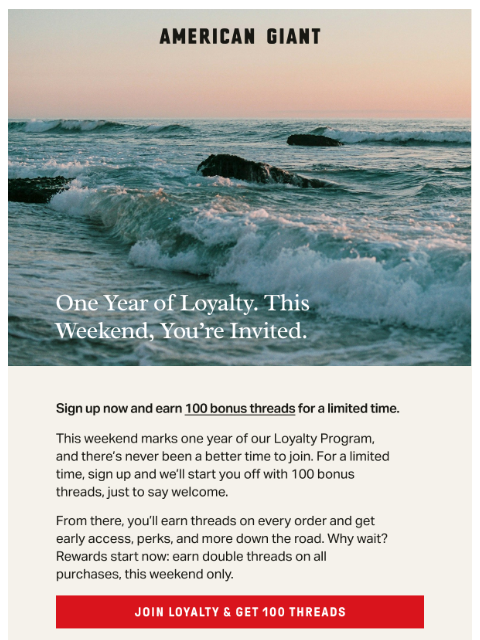 american-giant newsletter: Celebrate with Us & Get 100 Bonus Threads