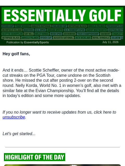 newsbreakexpress newsletter: Scottie Misses First Cut in Four Years