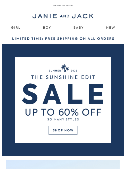 janieandjack newsletter: Up to 60% off sale + free shipping on us