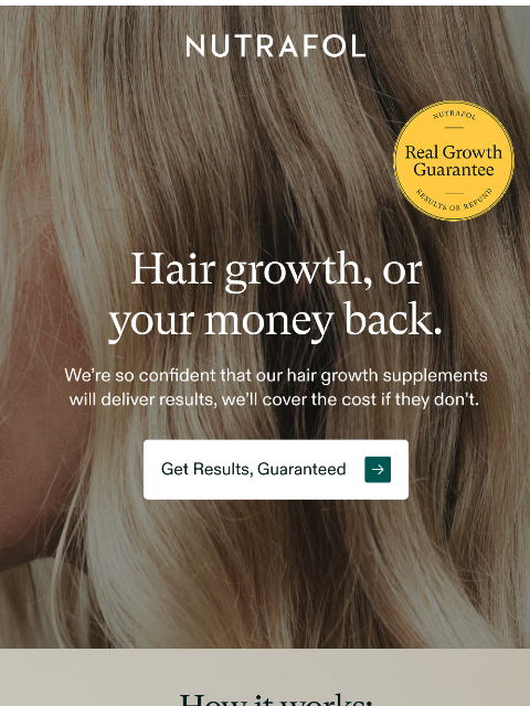 nutrafol newsletter: Meet the Real Growth Guarantee. 
