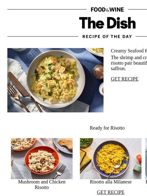 foodandwine newsletter: Creamy Seafood Risotto