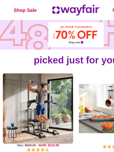 wayfair newsletter: HOME GYMS 📅 ❗UP TO 70% OFF IS HERE (but not for l...