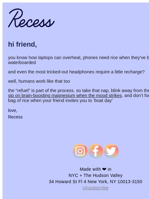 takearecess newsletter: hot, not bothered