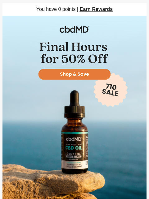 cbdmd newsletter: Ending Midnight: 50% Off Tinctures