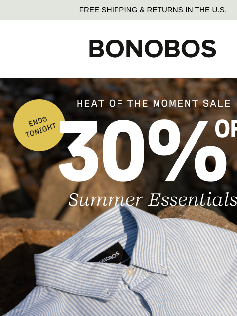 bonobos newsletter: Going, Going…30% Off Ends Tonight