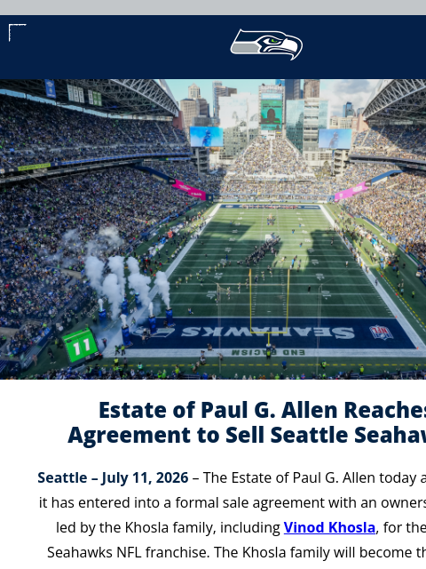 seahawksemail newsletter: Estate of Paul G. Allen Reaches Agreement to Sell ...