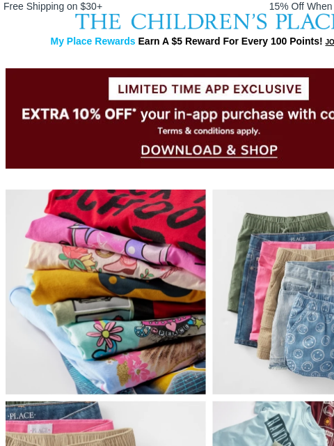 childrensplace newsletter: Just in! $3.99 & Up Graphic Tees + Shorts for Scho...