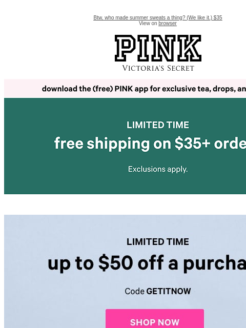 vspink newsletter: Can’t Sleep. Shopping $15 PJs.