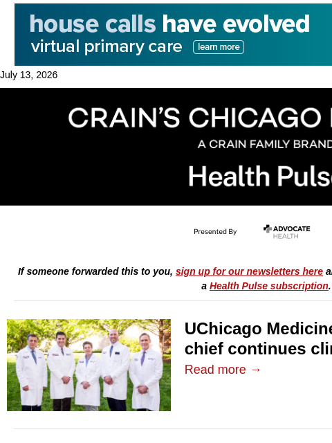 crainalerts newsletter: UChicago Medicine neurosurgery team keeps expandin...