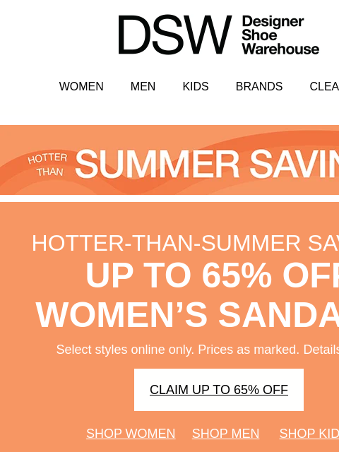 dsw newsletter: Up to 65% off sandals is on!