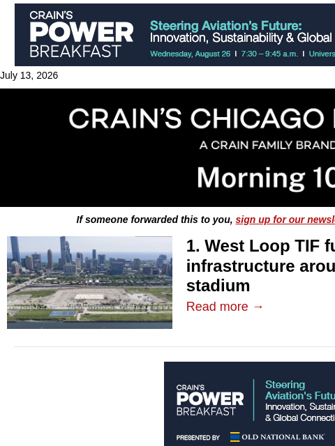 crainalerts newsletter: Chicago diverts $287M to the 78 project