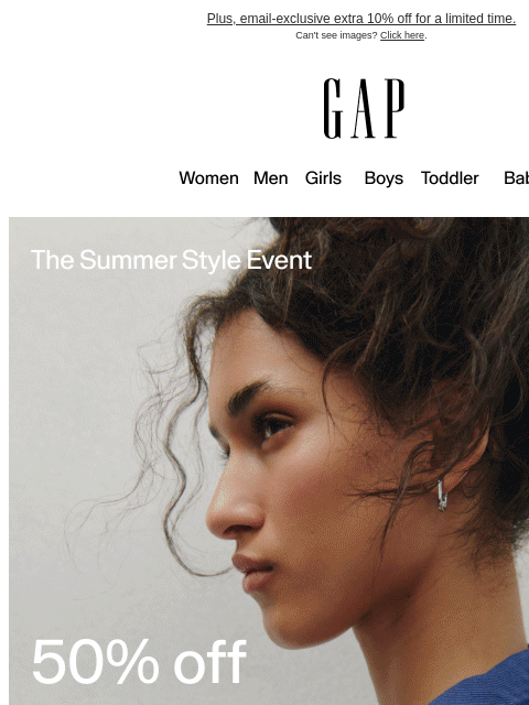 gap newsletter: 50% off new styles for summer heat