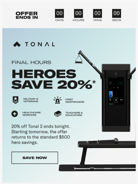 tonal newsletter: Final hours to save 20% on Tonal 2