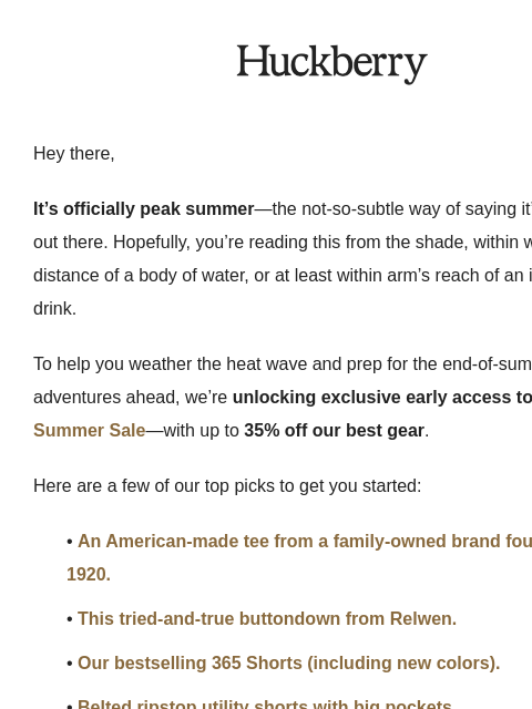 huckberry newsletter: Early Access to Our Summer Sale