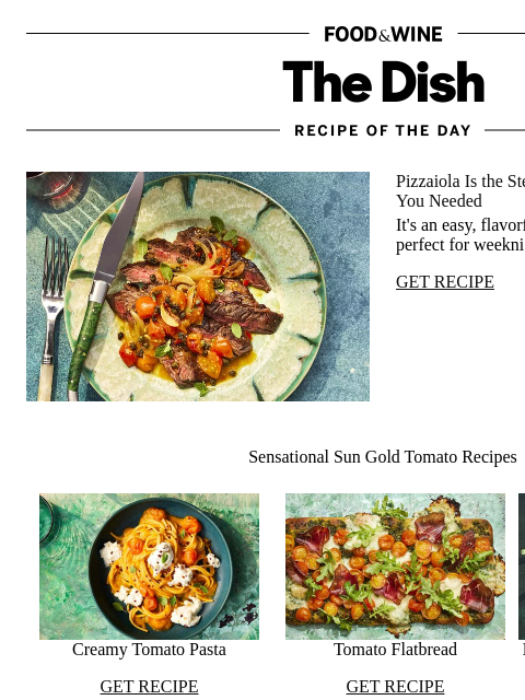 foodandwine newsletter: Steak Pizzaiola