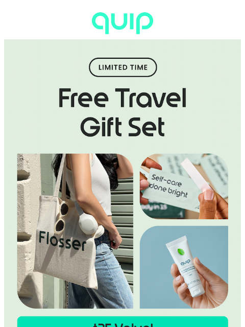 getquip newsletter: Limited time! FREE Travel Gift Set 🧳
