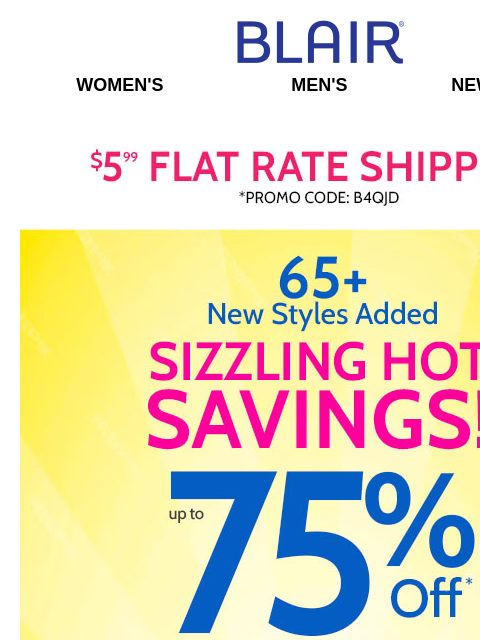 Plus, 30% Off Alfred Dunner! 🔴 $14.98 Button-Trim Top EXCLUSIVE – ALL Sizes on Sale! Blair Women's Men's New Arrivals $5.99 FLAT RATE SHIPPING! Promo Code B4QJD 65+ New Styles Added. Sizzling