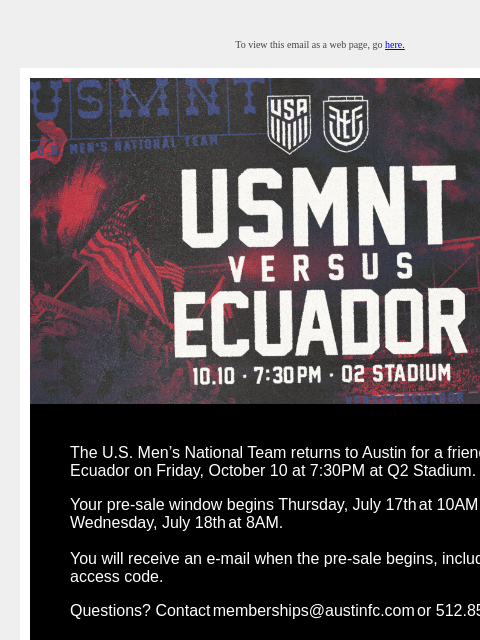 austinfc newsletter: U.S. Soccer is Coming Back to Q2 Stadium!