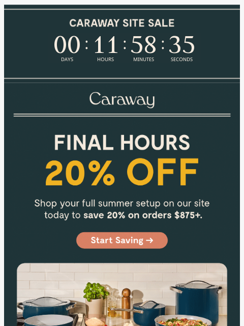 carawayhome newsletter: Ending TODAY! 20% OFF $875+
