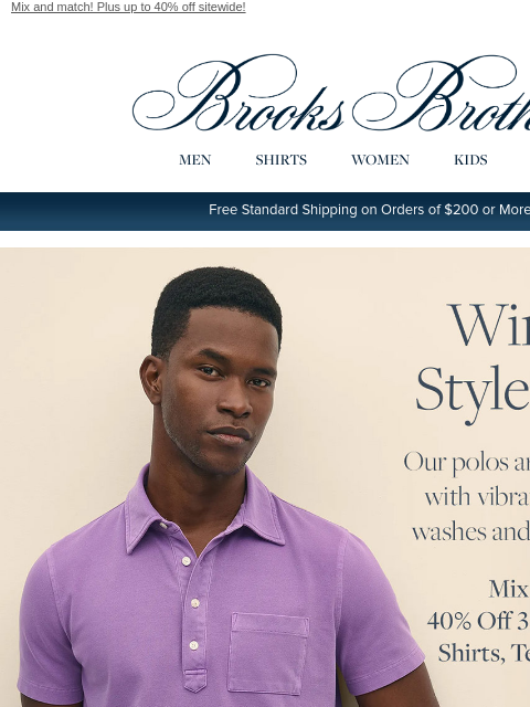 brooksbrothers newsletter: Team players: 40% off 3 or more polos, shirts, tee...