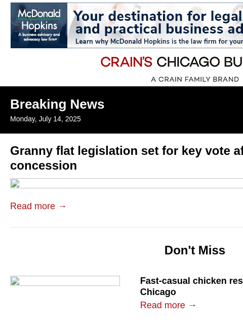 crainalerts newsletter: Johnson makes concession on coach houses