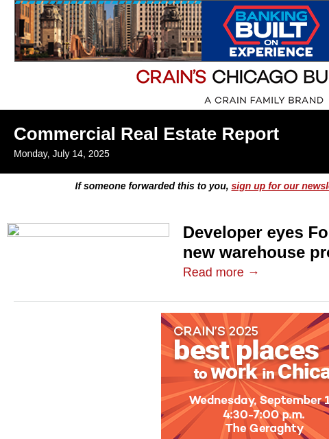 crainalerts newsletter: Industrial reboot planned for mall site