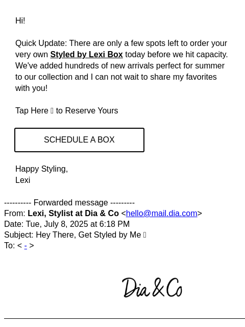dia newsletter: FWD: Hey There, Get Styled by Me 💜