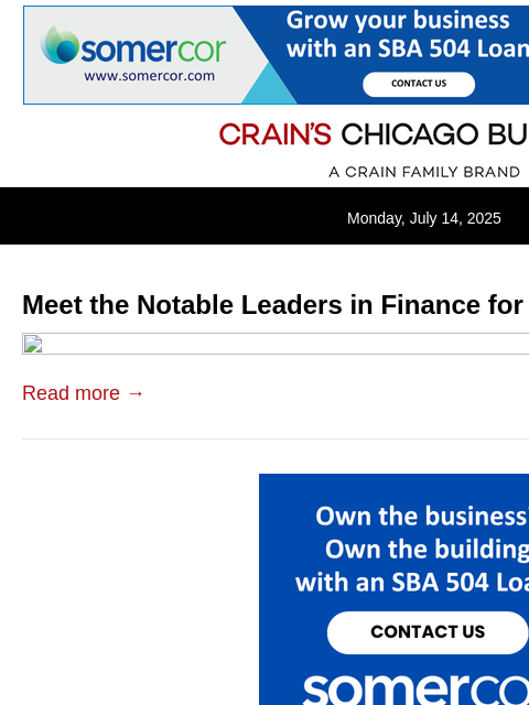 crainalerts newsletter: Notable Leaders in Finance