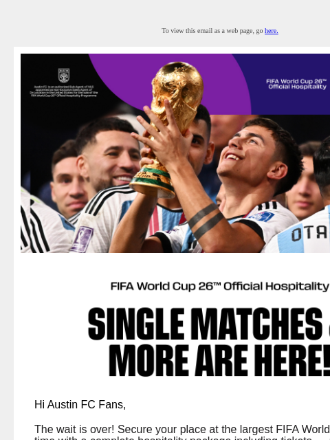 austinfc newsletter: Now Booking: FIFA World Cup 26™ Single Matches