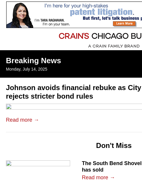 crainalerts newsletter: Johnson avoids legislative rebuke