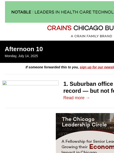 crainalerts newsletter: Suburban vacancy rate climbs — with a big exceptio...
