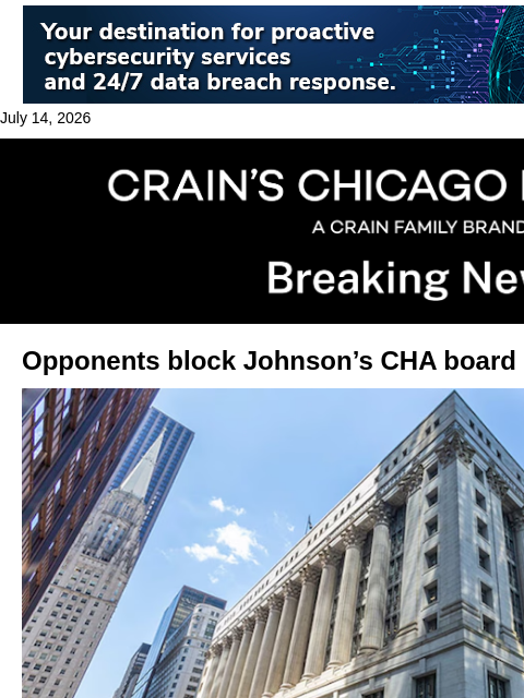 crainalerts newsletter: Mayor's CHA board appointments blocked