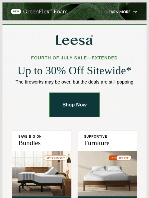 leesasleep newsletter: Good news! Our Fourth of July Sale has been extend...