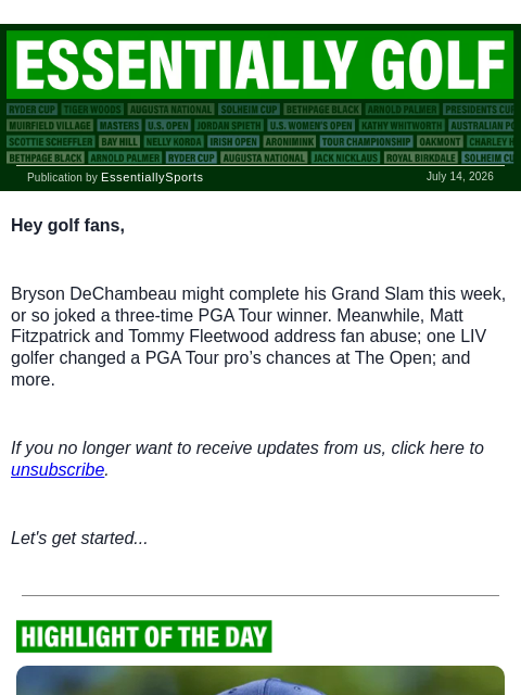 newsbreakexpress newsletter: The Wrong Grand Slam Awaits Bryson